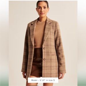 ABERCROMBIE & FITCH Women's Dad Plaid Coat Blazer Tan Brown Wool Blend Size ST‎